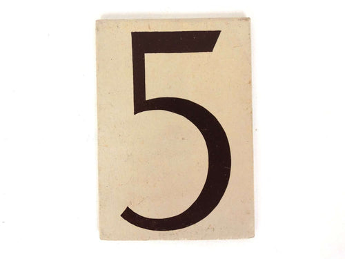 UpperDutch:Numbers,ONE Antique Five, wooden Number 5, Authentic Hand painted Number five. Room number / Table number, brown beige home number.