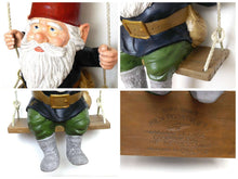 UpperDutch:Gnomes,33" Gnome on Swing. Rien Poortvliet, David the Gnome, Garden Gnome, Garden forest gnome restaurant store decor, David el Gnomo.