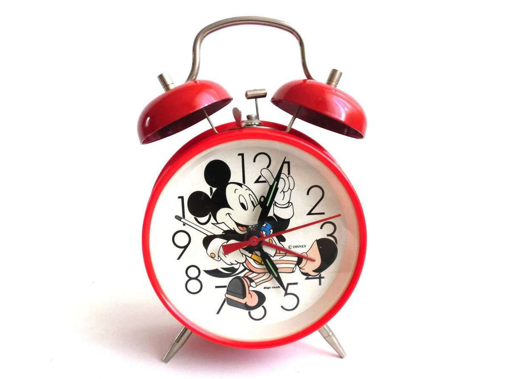Mickey Mouse, Alarm Clock. Wind Up Clock, Retro clock, Red Alarm Clock