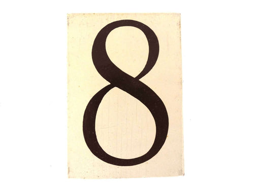 UpperDutch:Numbers,ONE Antique eight, wooden Number 8, Authentic Hand painted Number eight. Room number / Table number, brown lucky number.