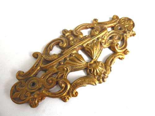 UpperDutch:Hooks and Hardware,Keyhole Cover, Large Antique Ornate Stamped Keyhole Cover, Escutcheon, Floral Brass Keyhole frame, Furniture Applique.
