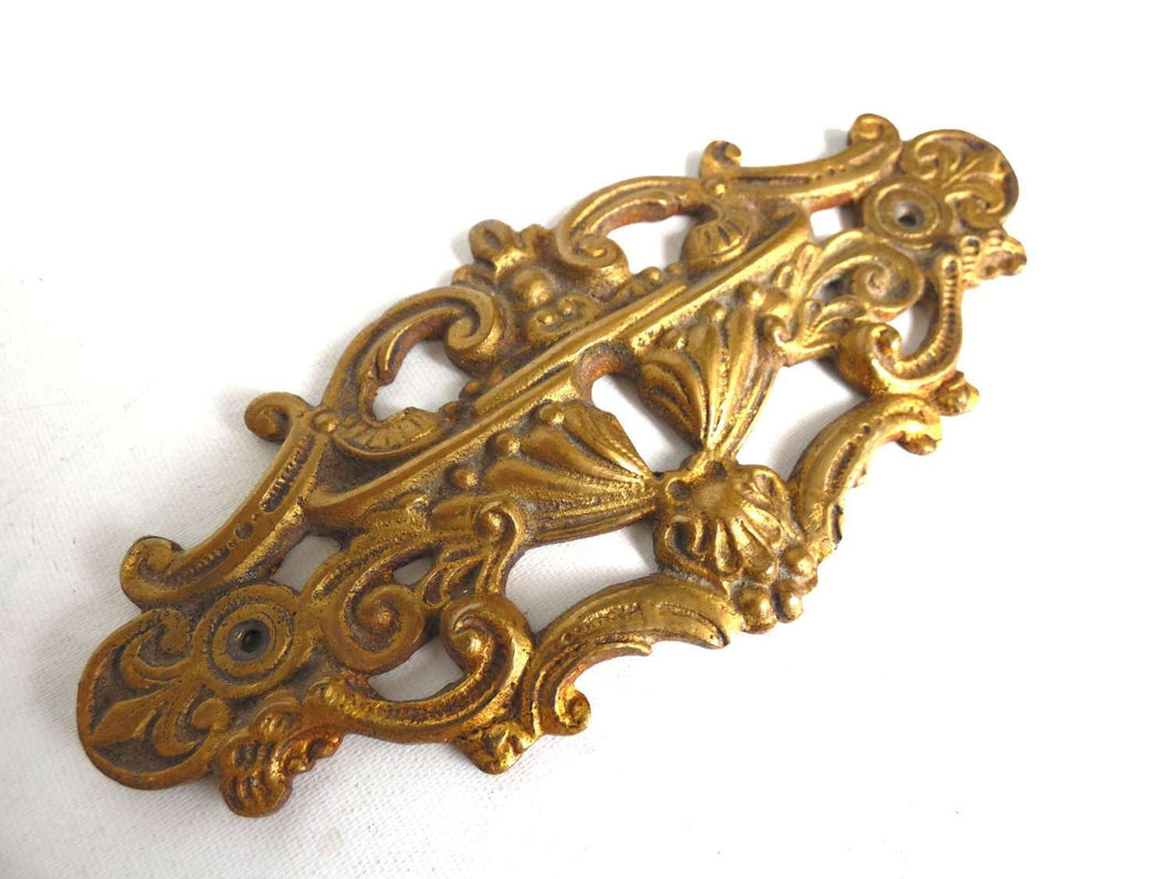 UpperDutch:Hooks and Hardware,Keyhole Cover, Large Antique Ornate Stamped Keyhole Cover, Escutcheon, Floral Brass Keyhole frame, Furniture Applique.