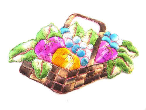 UpperDutch:Sewing Supplies,Applique, Fruit, fruit basket applique, 1930s vintage embroidered applique. Vintage patch, sewing supply.