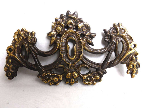 UpperDutch:Hooks and Hardware,1 (ONE) Keyhole Cover, Antique Ornate Stamped Keyhole Cover, Escutcheon, Floral Brass Keyhole frame, Furniture Applique.