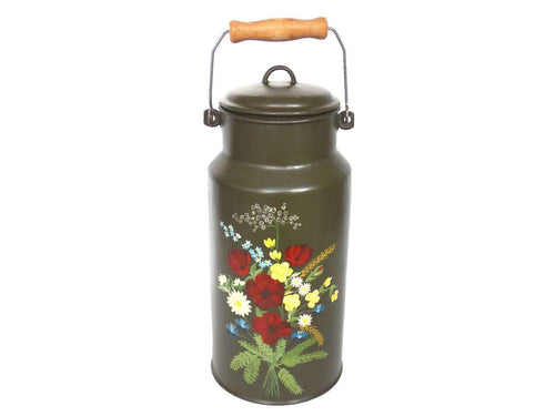 UpperDutch:Home and Decor,Enamel Milk Can, Floral Hand Painted Enamel Milk Can. Dutch Folk art, Enamel Ware, Milk Churn, Milk Jug, Can, Vase.