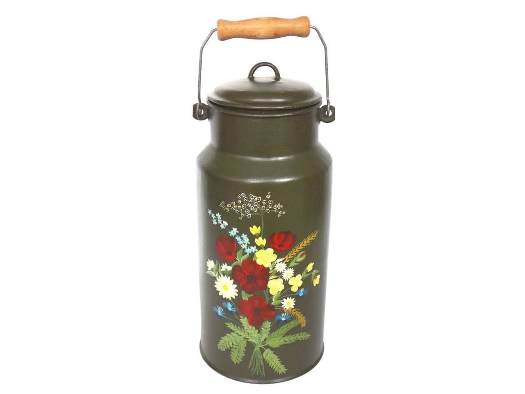 UpperDutch:Home and Decor,Enamel Milk Can, Floral Hand Painted Enamel Milk Can. Dutch Folk art, Enamel Ware, Milk Churn, Milk Jug, Can, Vase.