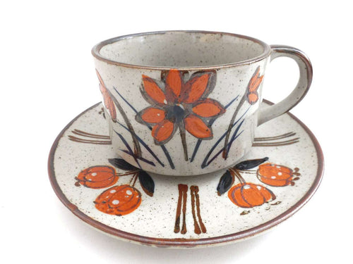 UpperDutch:Pottery,Soup Bowl and Saucer, Sixties, Vintage Speckled Pottery, Stoneware, Speckled, Collectible pottery, Japan.