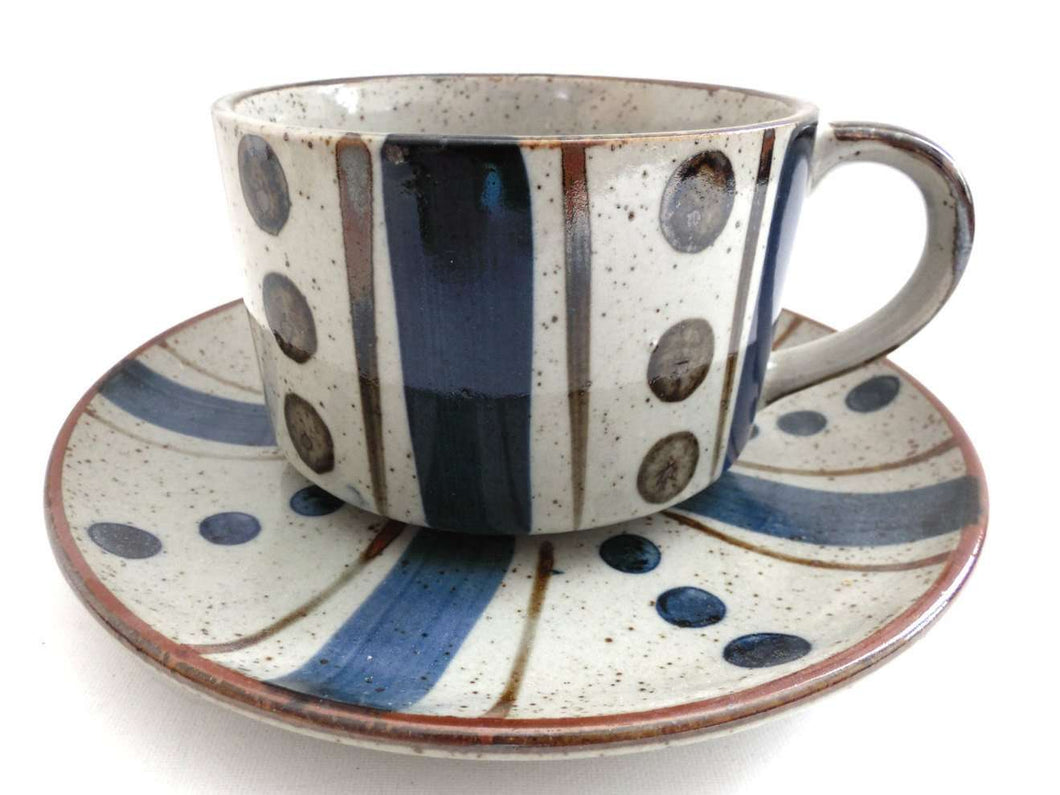 UpperDutch:Pottery,Soup Bowl and Saucer, Sixties, Vintage Speckled Pottery, Stoneware, Speckled, Collectible pottery, Japan.