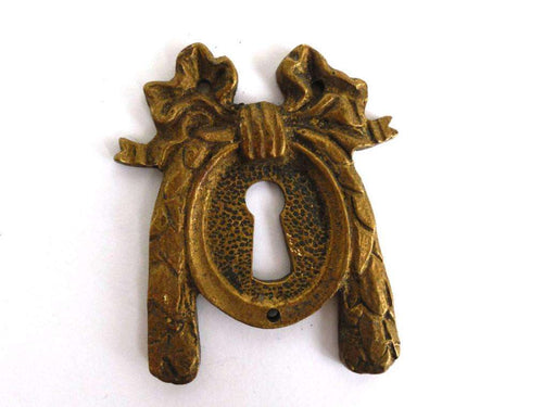 UpperDutch:Hooks and Hardware,Antique Solid Brass Keyhole plate, Keyhole cover, escutcheon, key hole frame, Ormolu finish, victorian style.