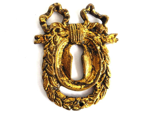 UpperDutch:Hooks and Hardware,Antique Solid Brass Keyhole plate, Keyhole cover, escutcheon, key hole frame, Ormolu finish, victorian style.