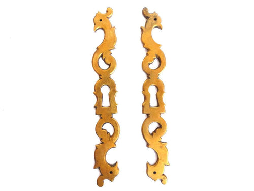 UpperDutch:Hooks and Hardware,Set of 2 Solid Brass Keyhole covers, escutcheons, keyhole frames, plates. Keyhole cabinet door covers ornate style hardware.