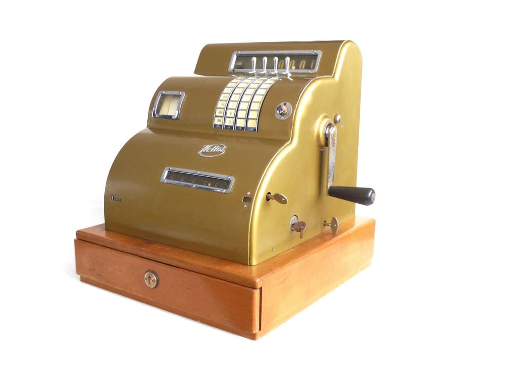 1950s Helios Cash Register, Gold tone store Rockabilly