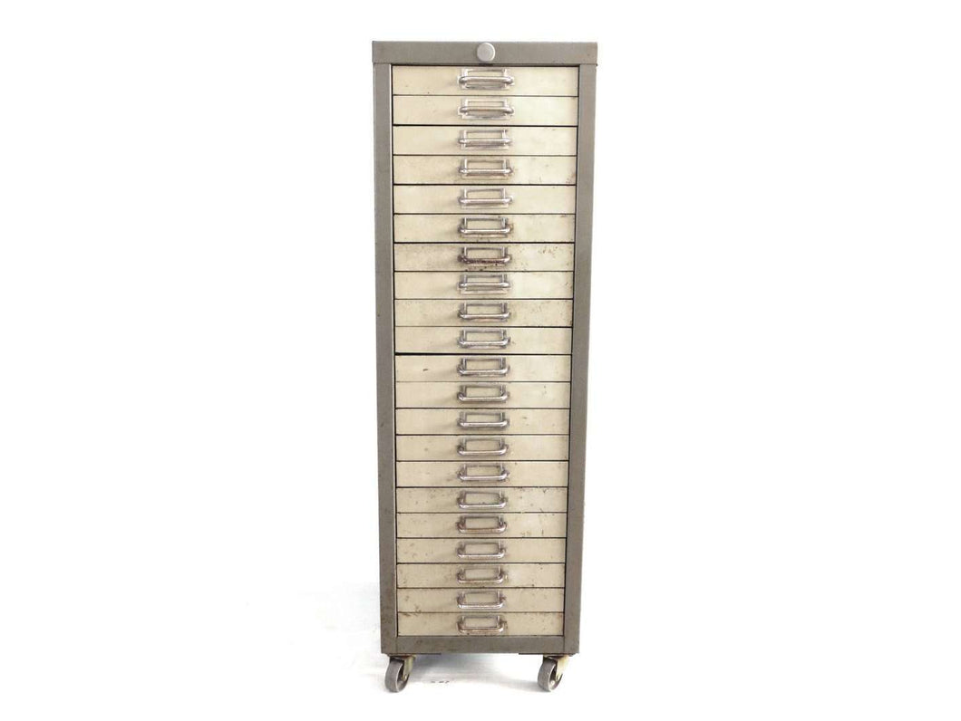 UpperDutch:Home and Decor,Authentic metal file cabinet on wheels. 21 Drawers filing cabinet, grey, beautifully aged, rustic. Industrial document storage solution.