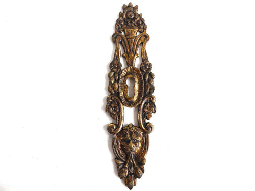 UpperDutch:Hooks and Hardware,1 (ONE) Antique Solid Brass Keyhole cover, escutcheon, keyhole frame, Antique Keyhole cover with Lion Head, victorian style.