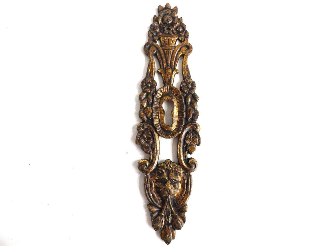 UpperDutch:Hooks and Hardware,1 (ONE) Antique Solid Brass Keyhole cover, escutcheon, keyhole frame, Antique Keyhole cover with Lion Head, victorian style.