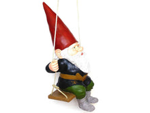 UpperDutch:Gnomes,33" Gnome on Swing. Rien Poortvliet, David the Gnome, Garden Gnome, Garden forest gnome restaurant store decor, David el Gnomo.