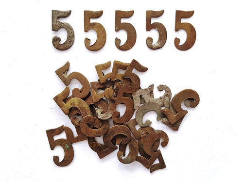 UpperDutch:Numbers,ONE Antique Five, Number 5, Authentic Shabby Brass Number Five. Room number / Table number
