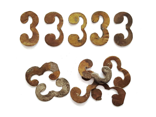 UpperDutch:Numbers,ONE Antique Three, Number 3, Authentic Shabby Brass Number Three. Room number / Table number