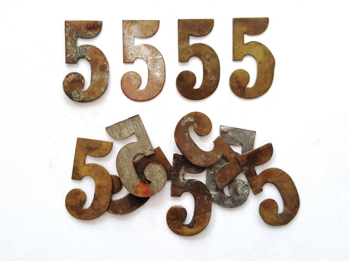 UpperDutch:Numbers,ONE Antique Five, Number 5, Authentic Shabby Brass Number Five. Room number / Table number