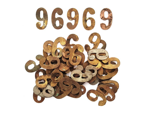 UpperDutch:Numbers,ONE Antique Six or Nine, Number 6 or 9, Authentic Shabby Brass Number Nine or Six. Room number / Table number