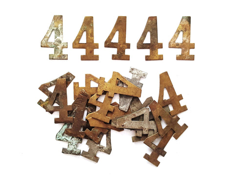 UpperDutch:Numbers,ONE Antique Four, Number 4, Authentic Shabby Brass Number Four. Room number / Table number