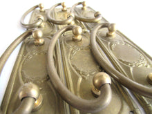UpperDutch:Hooks and Hardware,1 (ONE) Old cabinet pull escutcheon with laurel design. NOS Brass Antique Drawer Handle with hanging pull. Restoration hardware.
