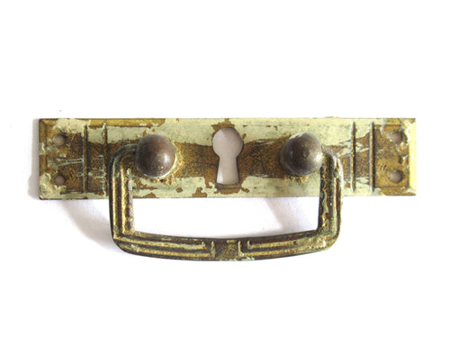 UpperDutch:Hooks and Hardware,1 (ONE) Tiny Antique shabby Art deco Keyhole cover / Shabby Cabinet drop pull / Old Key Hole Plate / Hanging Handle / Escutcheon