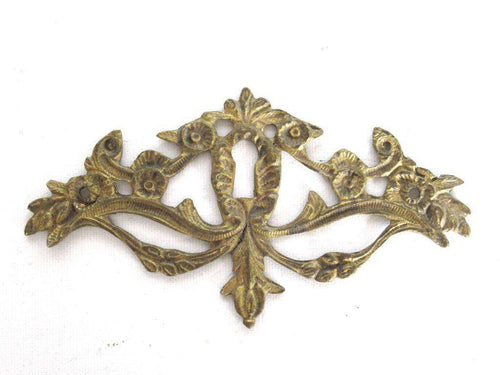 UpperDutch:,Escutcheon, Antique Brass Keyhole cover, keyhole frame plate, floral. Victorian, art nouveau furniture hardware. Jugendstil