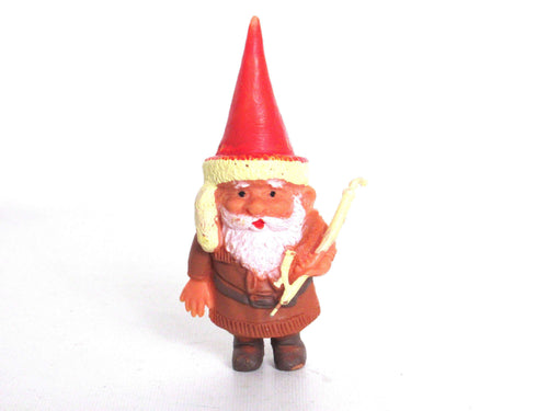 UpperDutch:,ONE David the Gnome figurine after a design by Rien Poortvliet, Brb collectible pocket gnome smoking pipe ,mini garden gnome.
