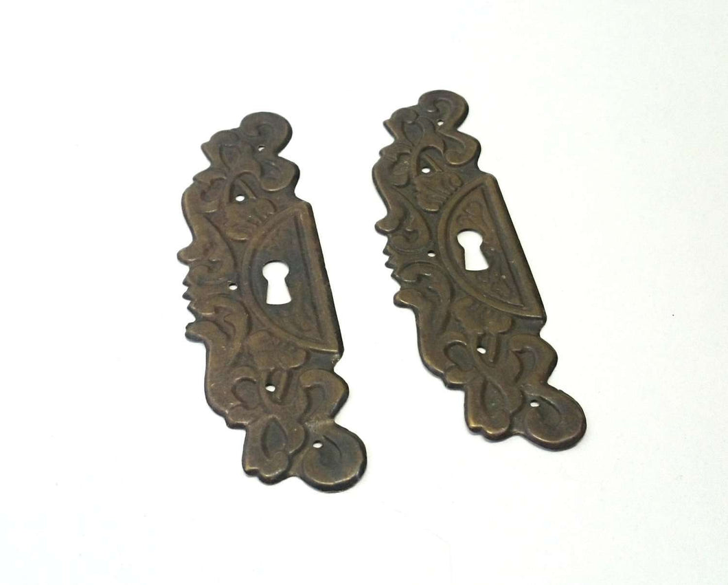 UpperDutch:Hooks and Hardware,ONE Large Antique Ornate Stamped Keyhole Cover, Escutcheon, Floral Brass Key hole.