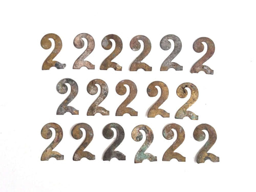 UpperDutch:Numbers,ONE Antique Two, Number 2, Authentic Shabby Brass Number Two. Room number / Table number