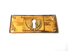 UpperDutch:Hooks and Hardware,Stamped Art deco Escutcheon, Distressed Floral Brass, Copper Keyhole cover with flowers.