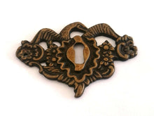 UpperDutch:Hooks and Hardware,1 Antique solid brass bird keyhole frame, Antique ornate floral key hole plate. Escutcheon with flowers and a large bird wings.