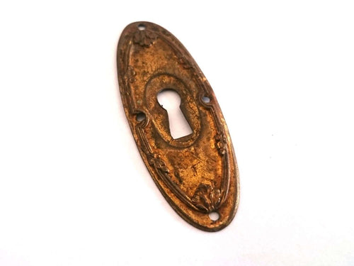 UpperDutch:Hooks and Hardware,Shabby oval key hole cover. Stamped shabby escutcheon for jewelry making, furniture decoration. Rustic distressed hardware.