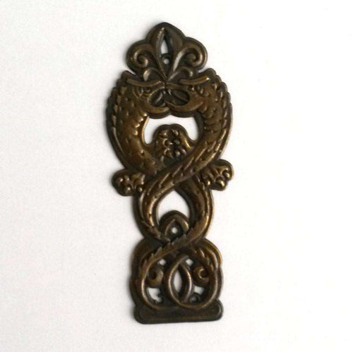 UpperDutch:Hooks and Hardware,1 Vintage solid brass dragon Applique / ornament / escutcheon. Furniture applique, cabinet hardware. Fighting dragons