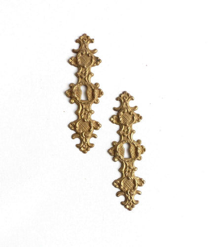 UpperDutch:Hooks and Hardware,Set of 2 Solid Brass Keyhole covers, escutcheons, keyhole frames, plates. Keyhole cabinet door covers ornate style hardware.