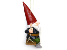 UpperDutch:Gnomes,33" Gnome on Swing. Rien Poortvliet, David the Gnome, Garden Gnome, Garden forest gnome restaurant store decor, David el Gnomo.