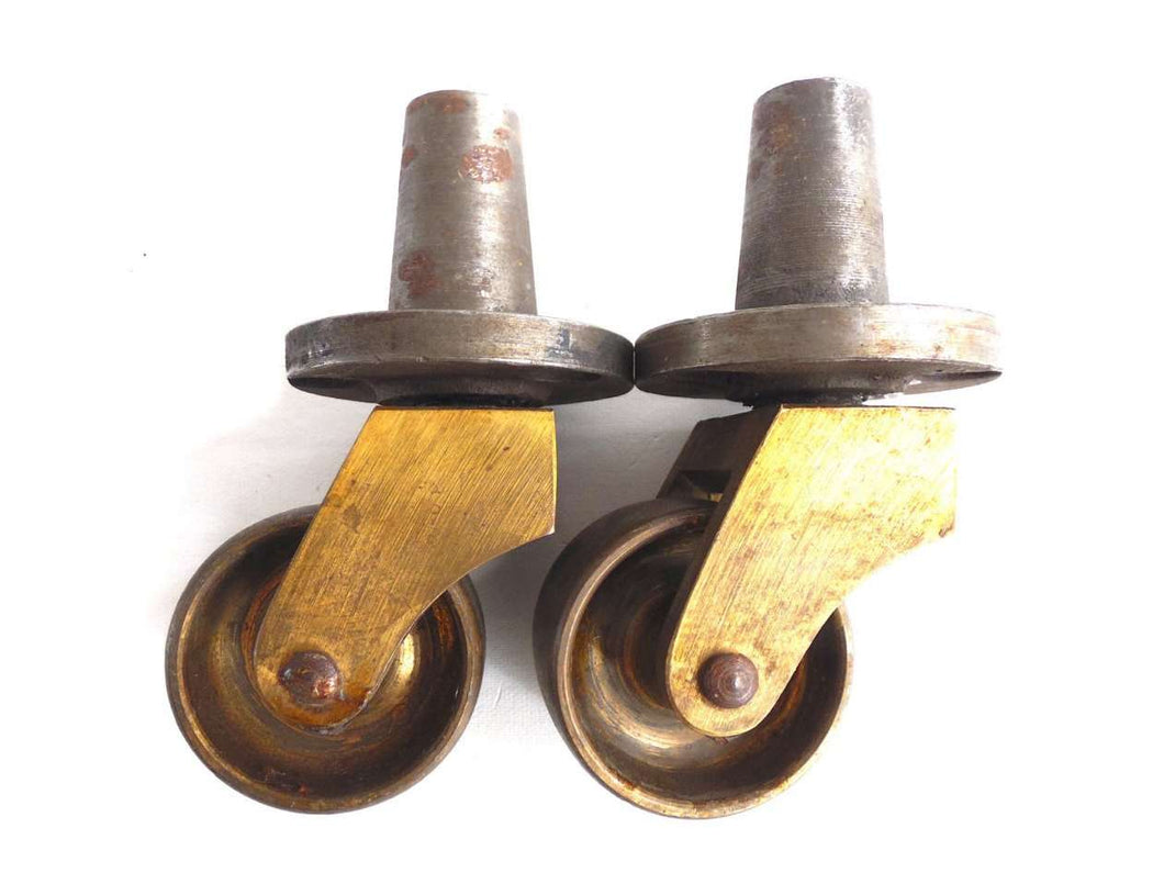 UpperDutch:Hooks and Hardware,Caster Wheels. Set of 2 Antique Brass / Metal Caster Wheels, Cabinet Hardware, wheels.