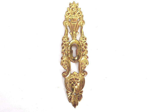UpperDutch:,1 (ONE) Antique Ornate Keyhole cover, escutcheon, key hole, Empire, Victorian style, keyhole plate, solid brass. Ormolu residue
