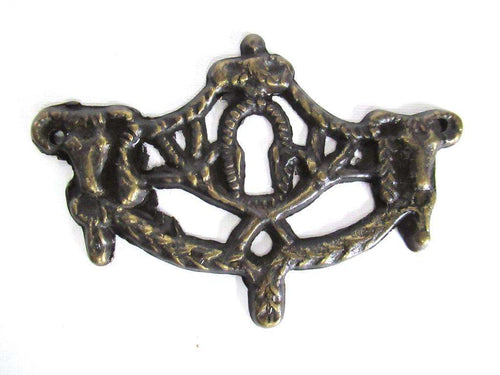 UpperDutch:Keyhole cover,1 (ONE) Antique Rams Head Keyhole cover, Antique brass escutcheon, keyhole frame, plate, goat, ram.