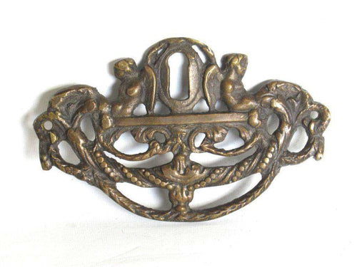 UpperDutch:,Angel Escutcheon, Antique Brass Keyhole cover, keyhole frame plate, floral. Restoration furniture hardware. Home improvement.