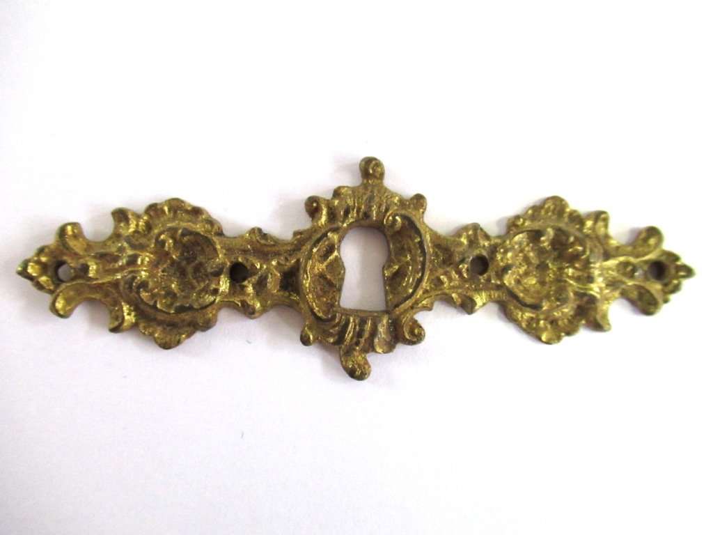 UpperDutch:,Antique Keyhole Cover Escutcheon Ornate brass keyhole frame Victorian style Cabinet hardware.
