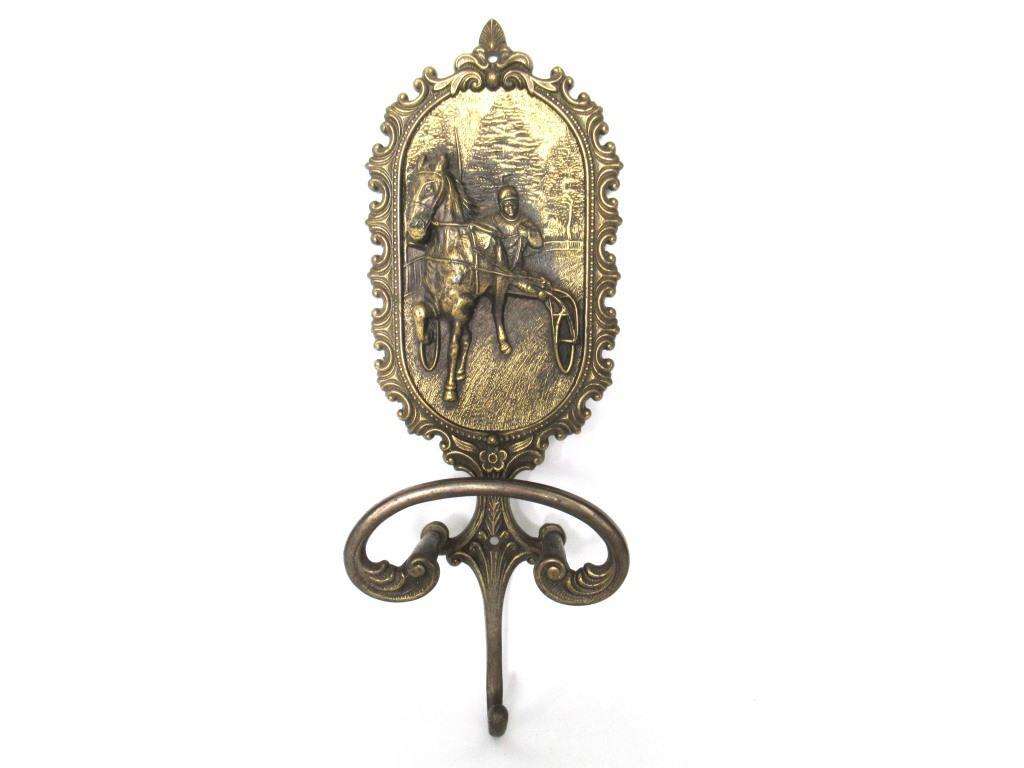 UpperDutch:Wall hook,Antique Solid Brass Coat Hook, Horse - Equestrian - horse and carriage - Horse race.