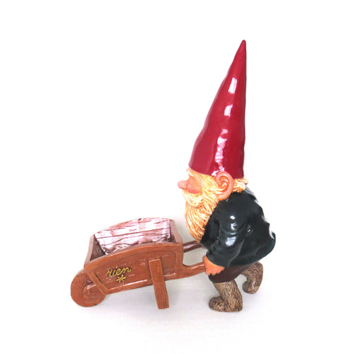 Garden Gnome with wheelbarrow 22 inch after a design by Rien Poortvliet, David the Gnome statue.
