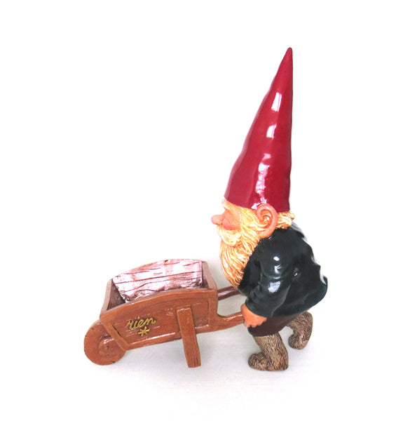 Garden Gnome with wheelbarrow 22 inch after a design by Rien Poortvliet, David the Gnome statue.