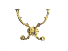 Antique brass victorian style ornate wall hook, double hook, hat.
