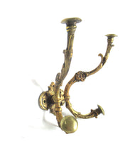 Antique brass victorian style ornate wall hook, double hook, hat.