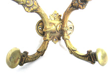 Antique brass victorian style ornate wall hook, double hook, hat.