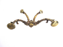Antique brass victorian style ornate wall hook, double hook, hat.