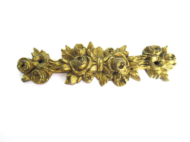 Antique brass embellishment with roses - brass decoration furniture mount.